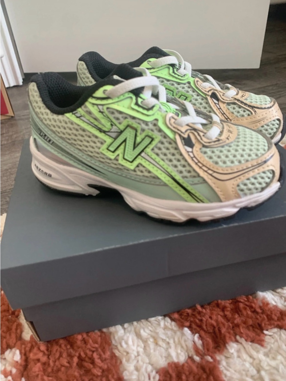New Balance Kids Mint and Neon Green Mesh Sneakers